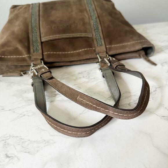 Coach Brown Suede Metallic Beaded Zip Top Shoulder Bag includes Hangtag - Picture 10 of 16